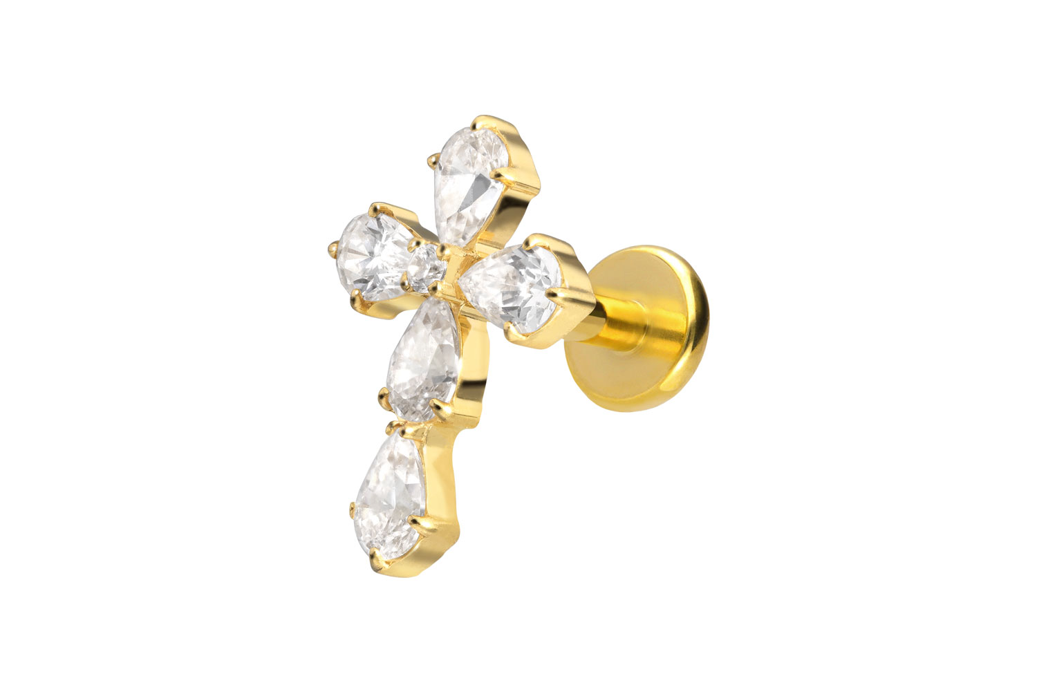 Titan Labret Piercing mit Push Fit KRISTALLKREUZ